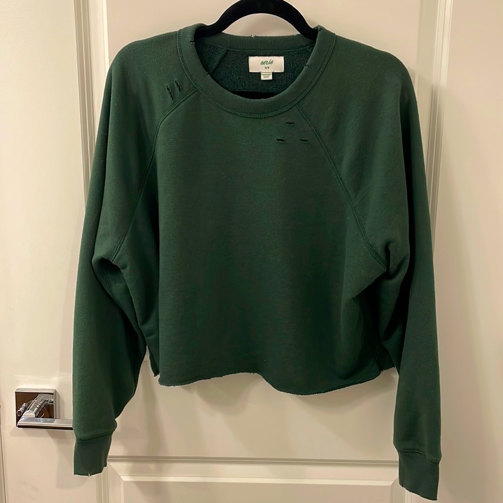 Cropped distressed sweatshirt